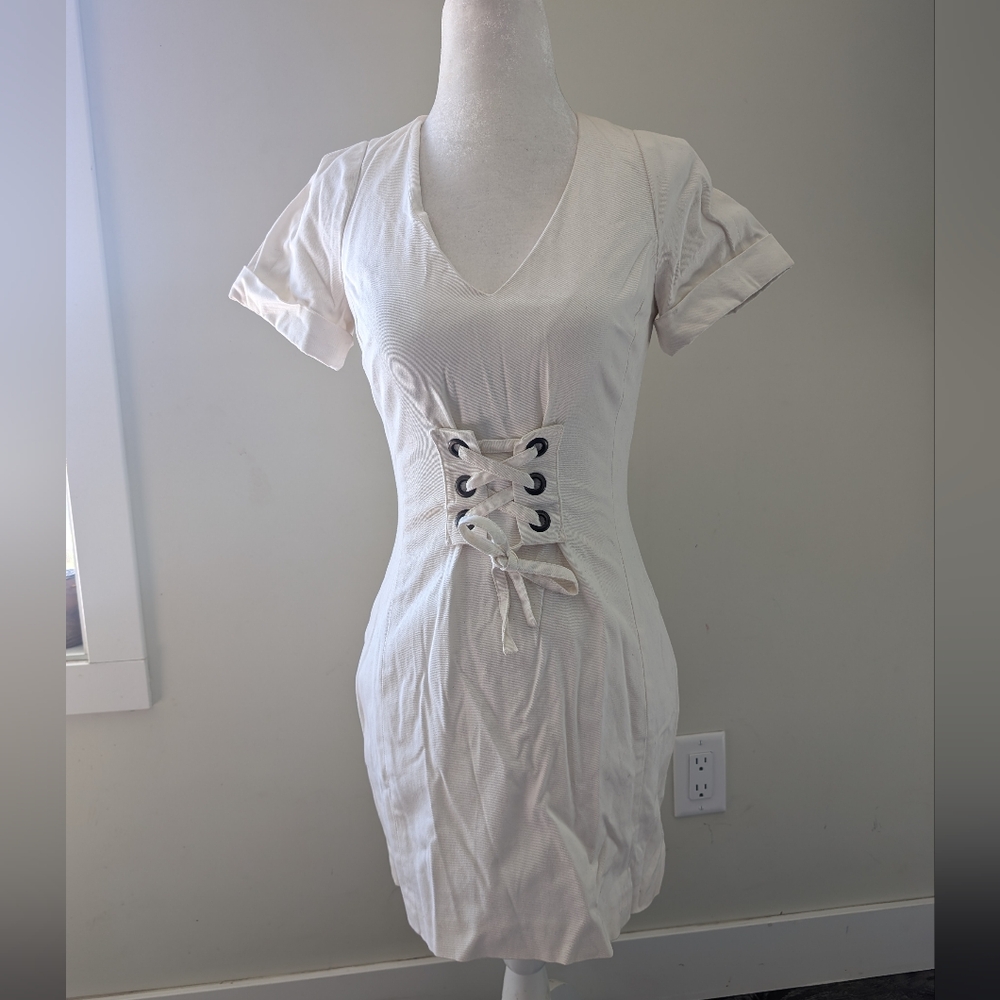 100% Cotton White Lace-Up Dress